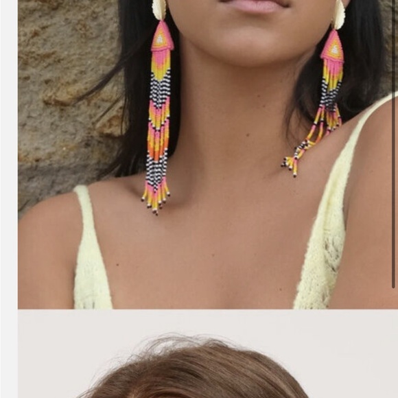 100% Authentic Mignonne Gavigan Pink Multi Long Beaded Fringe Earrings - Picture 7 of 8